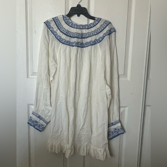 Free People dress, white with blue trim blue buttons Size large new - Picture 1 of 8